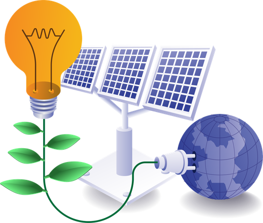 Paneles solares energía natural eco verde.  Ilustración