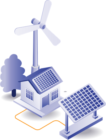 Paneles solares para energía eléctrica residencial.  Ilustración