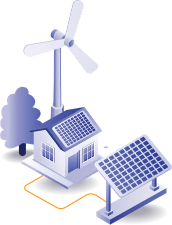 Paneles solares para energía eléctrica residencial.  Ilustración