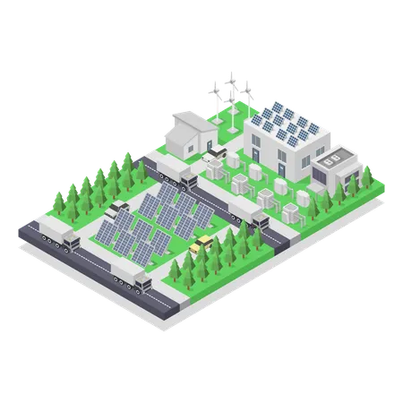 Paneles solares para granjas  Ilustración