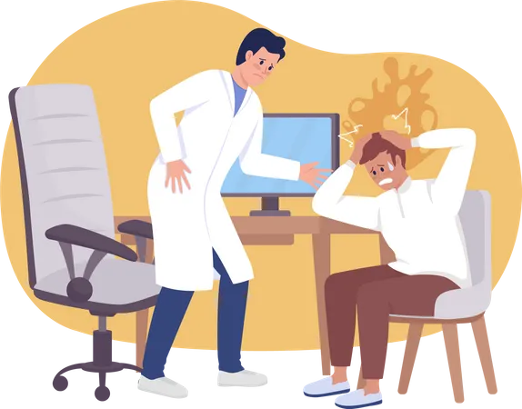 Panic Attack At Clinic 2 D Vector Isolated Illustration Doctor And Man Flat Characters On Cartoon Background Healthcare Institution Colourful Scene For Mobile Website Presentation Illustration