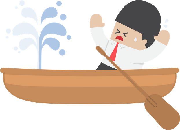 Panic businessman with leaking boat Illustration