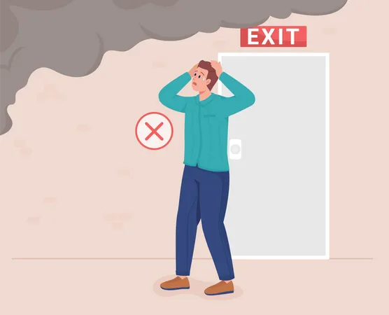 Panic during fire emergency Illustration