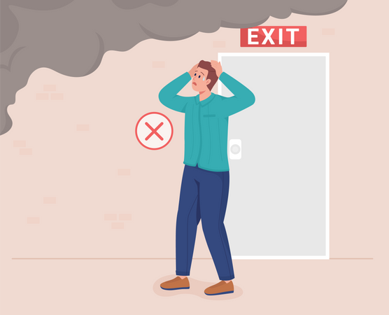 Panic during fire emergency  Illustration