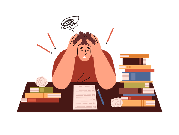 Panic male student studying for exam  Illustration