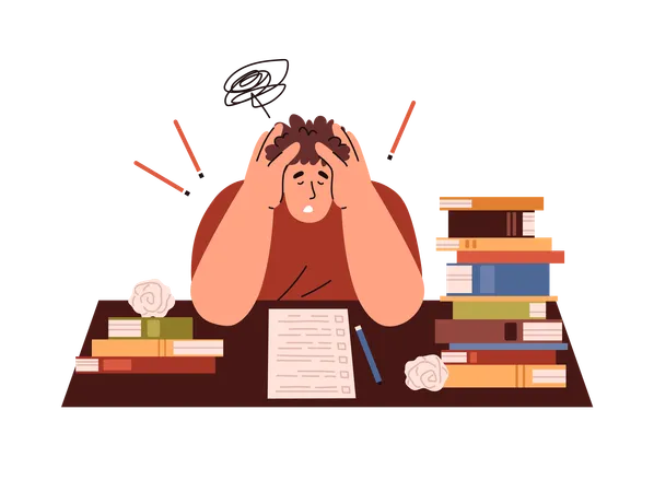 Panic male student studying for exam  Illustration