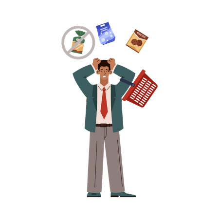 Panic man while going for shopping  Illustration