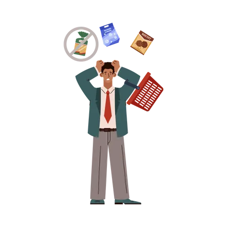 Panic man while going for shopping  Illustration