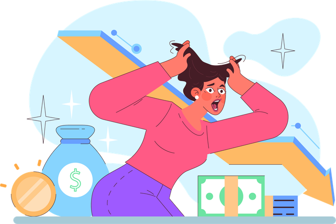 Panic woman after getting loss  Illustration