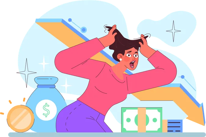 Panic woman after getting loss  Illustration