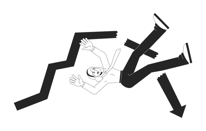 Panicked businesswoman falling with breaking chart arrow  Illustration