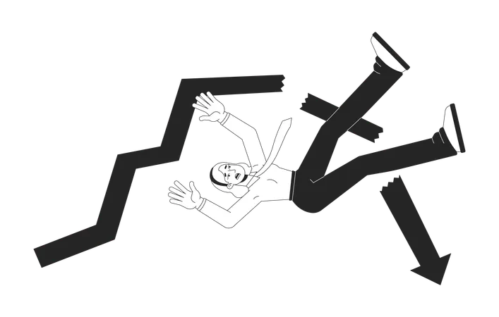 Panicked businesswoman falling with breaking chart arrow  Illustration