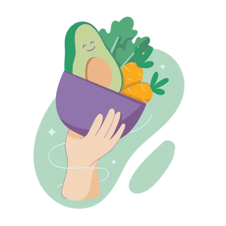 Main tenant un panier de légumes  Illustration