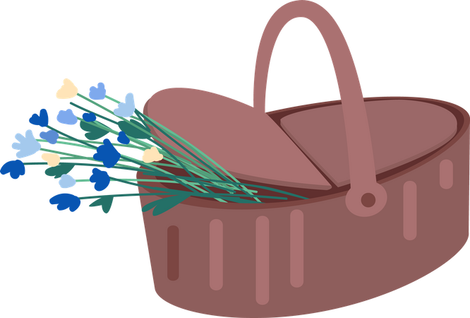 Panier pique-nique avec des fleurs  Illustration