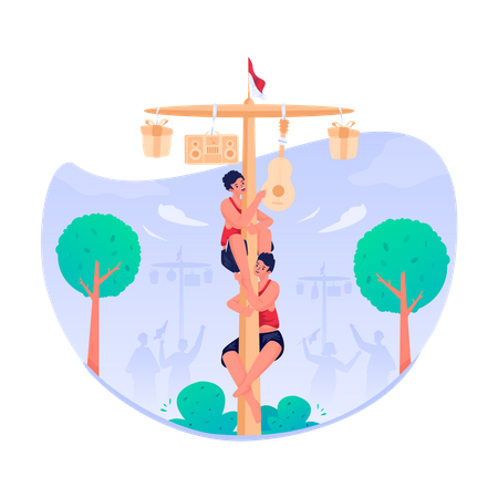 Panjat pinang competition  Illustration