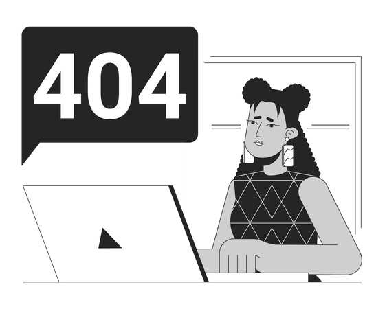 Échec technique pour le message flash d'erreur 404 noir et blanc du travailleur distant  Illustration