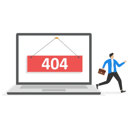 Panneau rouge avec une erreur 404 sur l'écran de l'ordinateur portable  Illustration