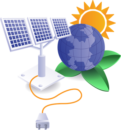 Panneaux solaires énergie électrique sur terre Eco vert  Illustration