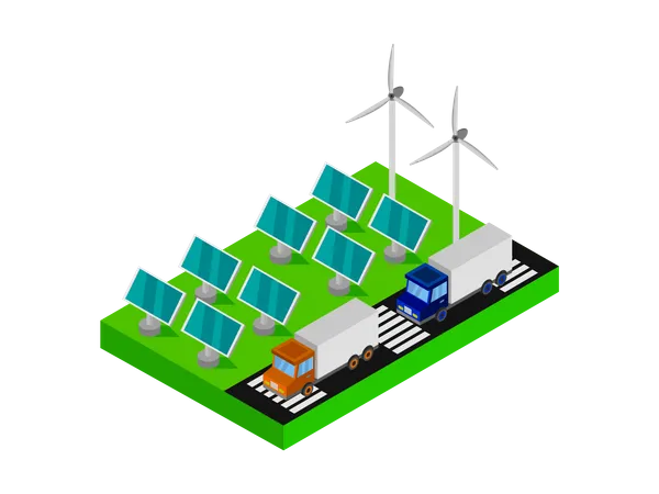 Panneaux solaires et éoliennes  Illustration