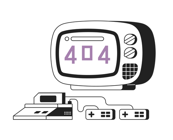 Pantalla de TV y consola para videojuego error blanco negro 404  Ilustración