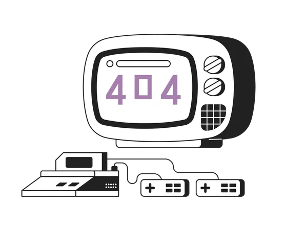 Pantalla de TV y consola para videojuego error blanco negro 404  Ilustración
