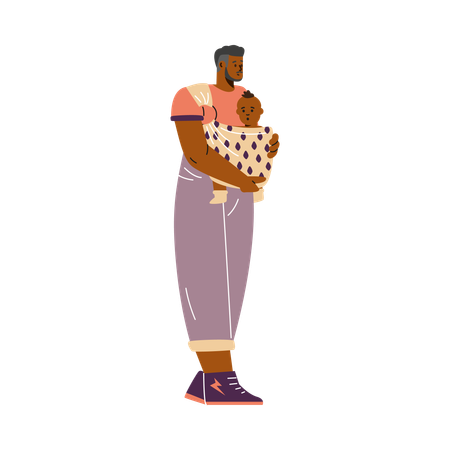 Papa avec bébé dans un porte-bébé  Illustration