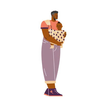 Papa avec bébé dans un porte-bébé  Illustration