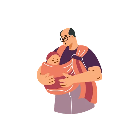 Papa avec bébé dans une écharpe  Illustration