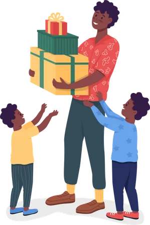 Papa avec des cadeaux pour les enfants  Illustration