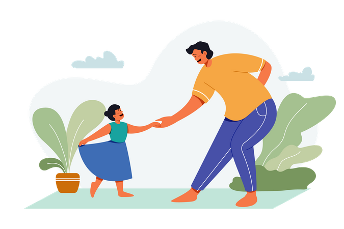 Papá bailando con hija en el Día del Padre  Ilustración