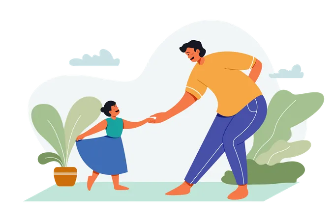 Papá bailando con hija en el Día del Padre  Ilustración