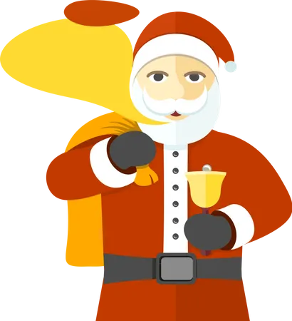 Papá Noel con bolsa de regalos y campana desea Feliz Navidad  Ilustración