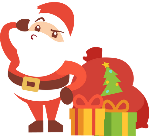 Papá Noel con regalos en vacaciones de Navidad.  Ilustración