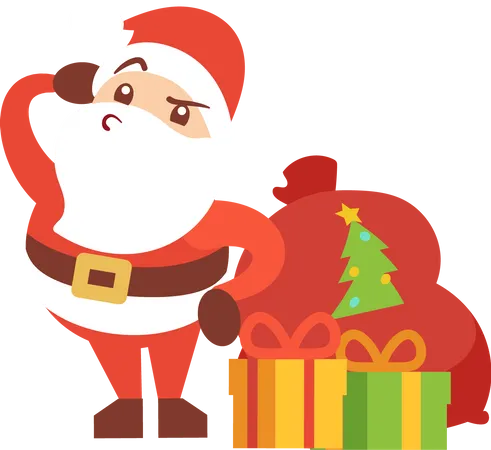 Papá Noel con regalos en vacaciones de Navidad.  Ilustración