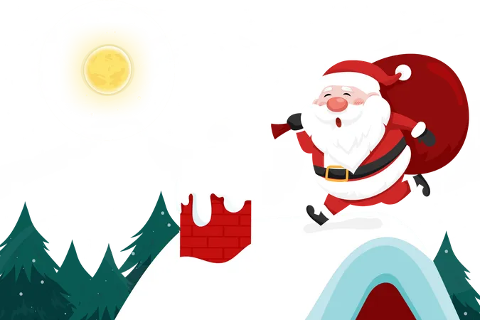 Papá Noel corriendo en el techo  Ilustración