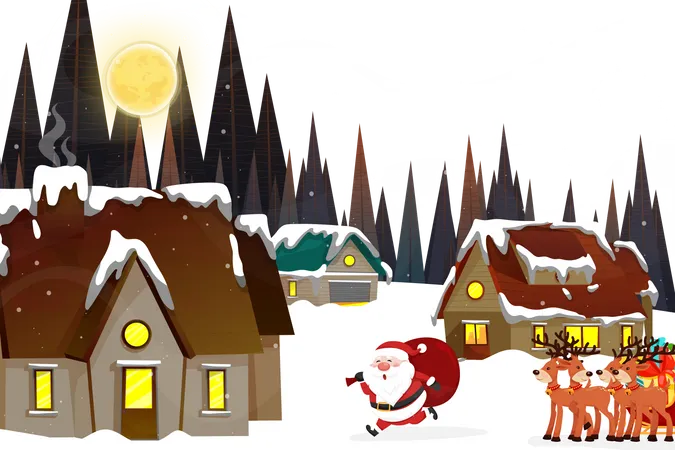 Papá Noel corriendo sobre la nieve  Ilustración