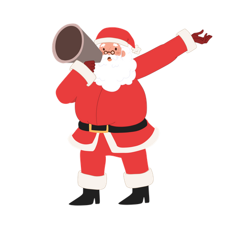 Papá Noel está usando megáfono.  Ilustración
