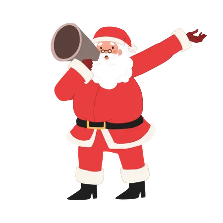 Papá Noel está usando megáfono.  Ilustración