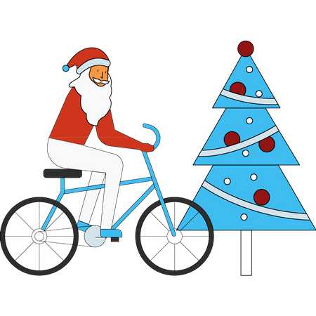 Papá Noel montando en bicicleta  Ilustración