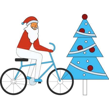 Papá Noel montando en bicicleta  Ilustración