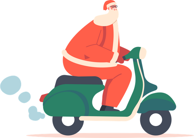 Papá Noel montando scooter  Ilustración