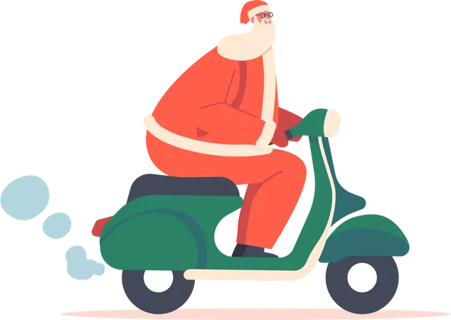 Papá Noel montando scooter  Ilustración