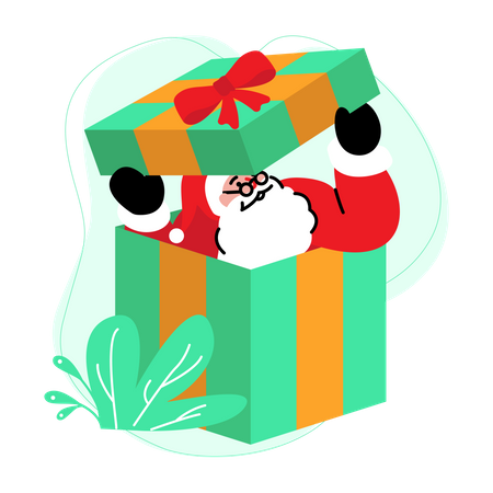 Papá Noel sale de la caja de regalo.  Ilustración