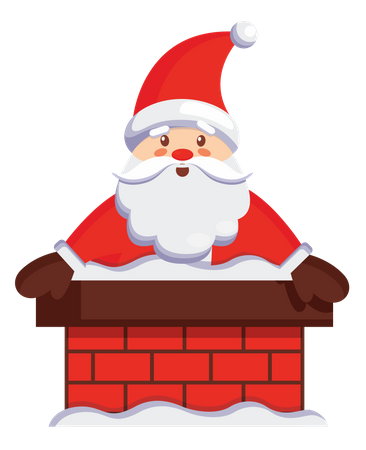 Papá Noel saliendo de la chimenea de la casa.  Ilustración