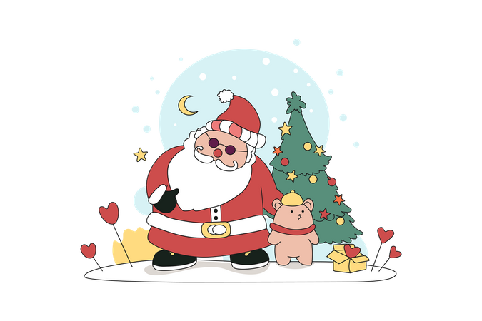 Papá Noel y osito  Ilustración