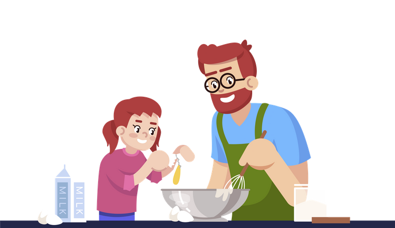 Papá e hija haciendo pasteles  Ilustración