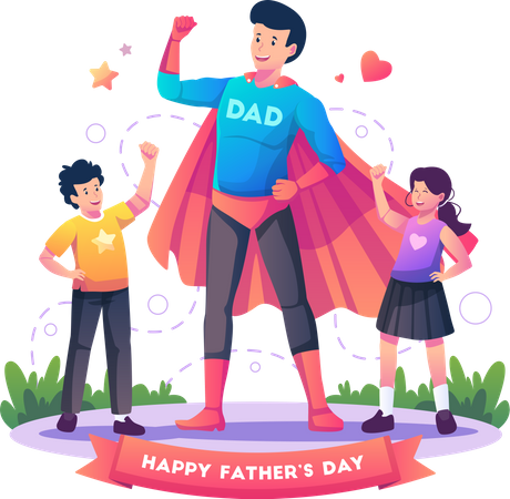 Papá es como un superhéroe para sus hijos.  Ilustración