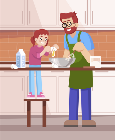 Papa et fille faisant de la pâtisserie  Illustration