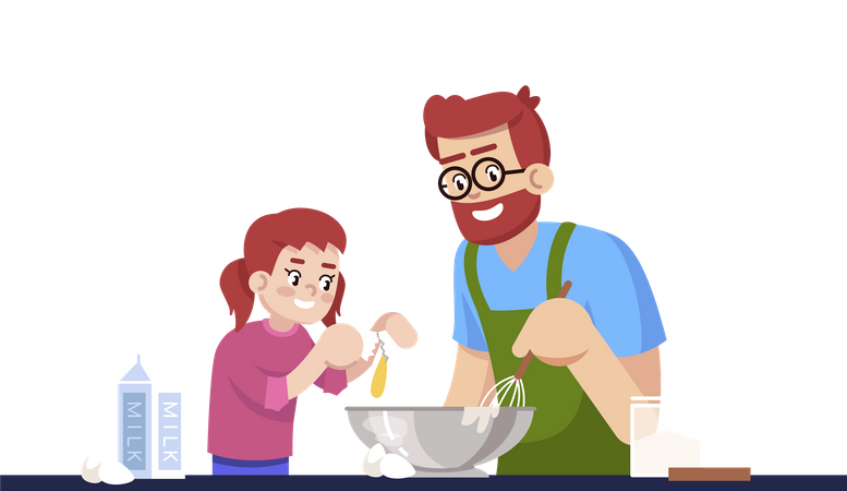 Papa et fille faisant de la pâtisserie  Illustration