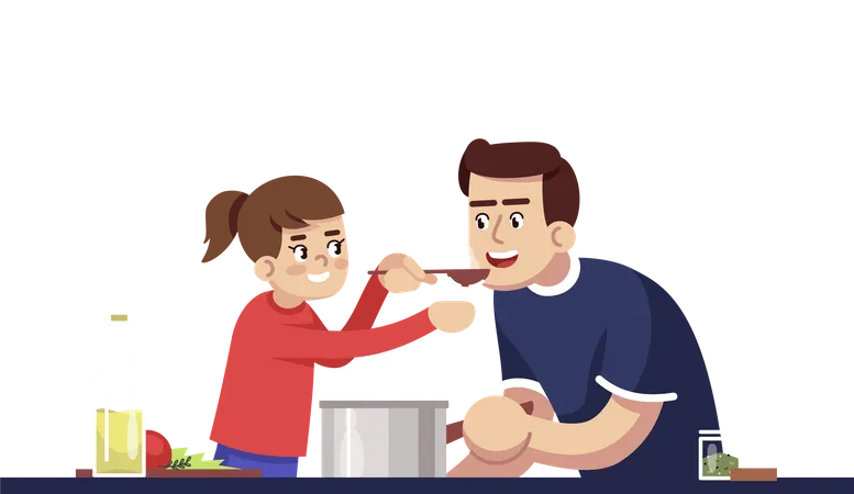 Repas dégustant papa et fille  Illustration